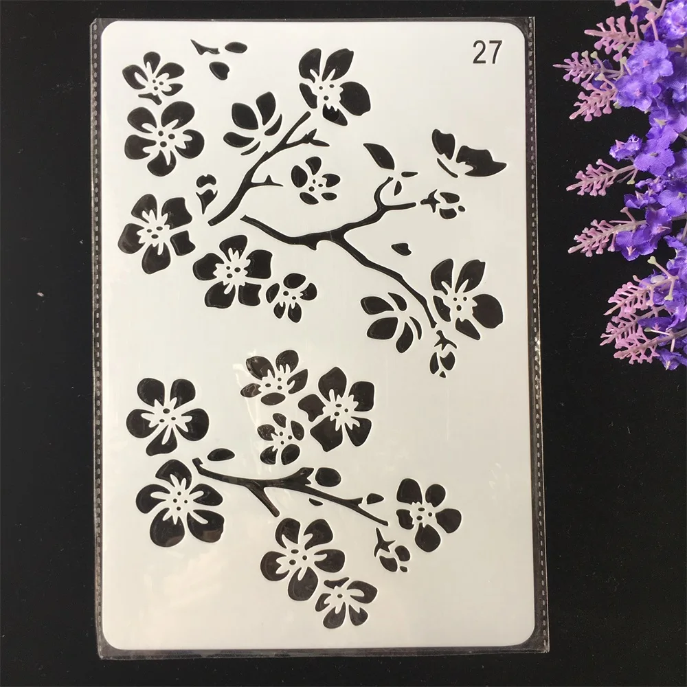 Лидер продаж трафареты 26 см в виде цветочных ветвей для творчества слоев рисунок