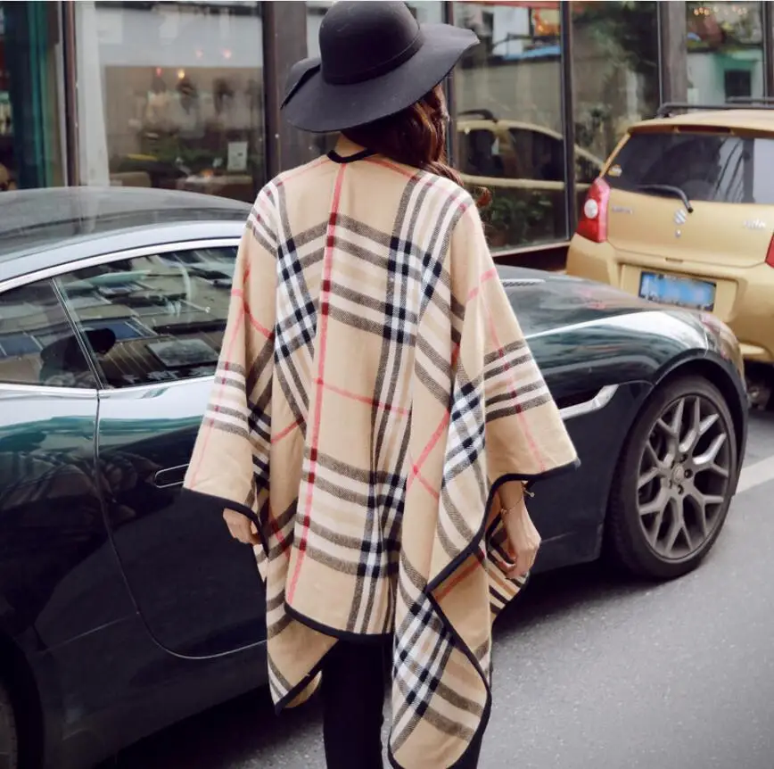 Модное женское Клетчатое одеяло шаль Осень-зима теплый толстый пончо