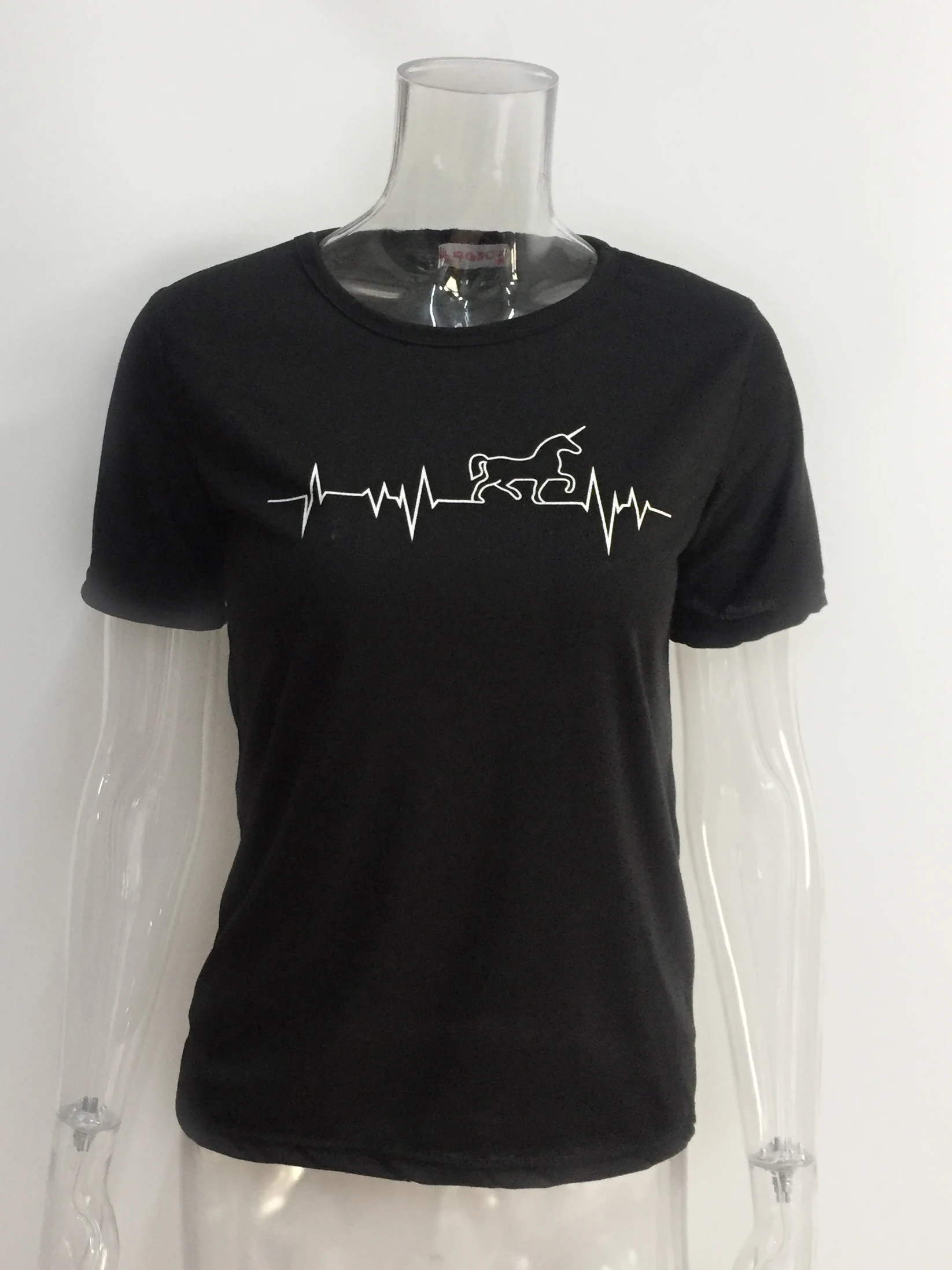 3 Color Plain T Shirt Women Cotton Elastic T-shirts Female Casual Tops Lovely Horse Printed Short Sleeve T-shirt Unicorn | Женская