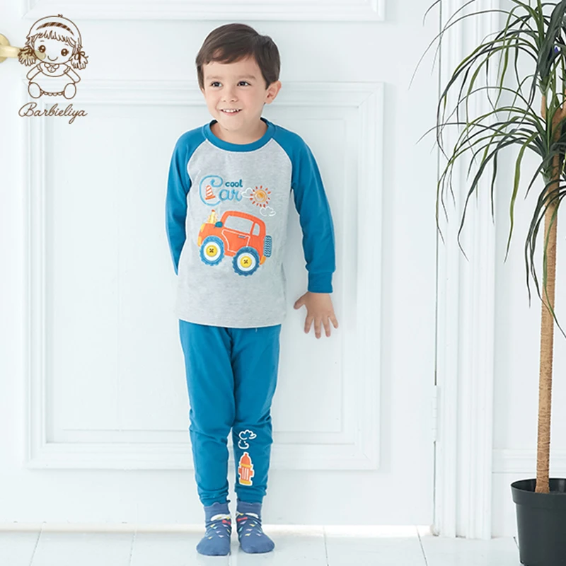 Пижама для мальчиков с круглым вырезом Детская удобная одежда длинным рукавом