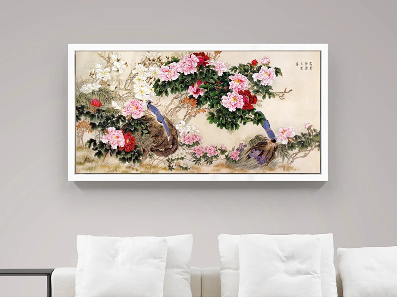 Тщательная роспись цветов и птиц пионы китайские картины холст Винтаж Декор для