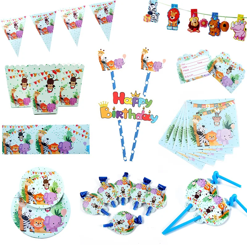 

Jungle Zoo Animals Theme birthday party decorations kids Disposable Tableware Paper Plate Cup Napkin Safari Zoo Party Supplies