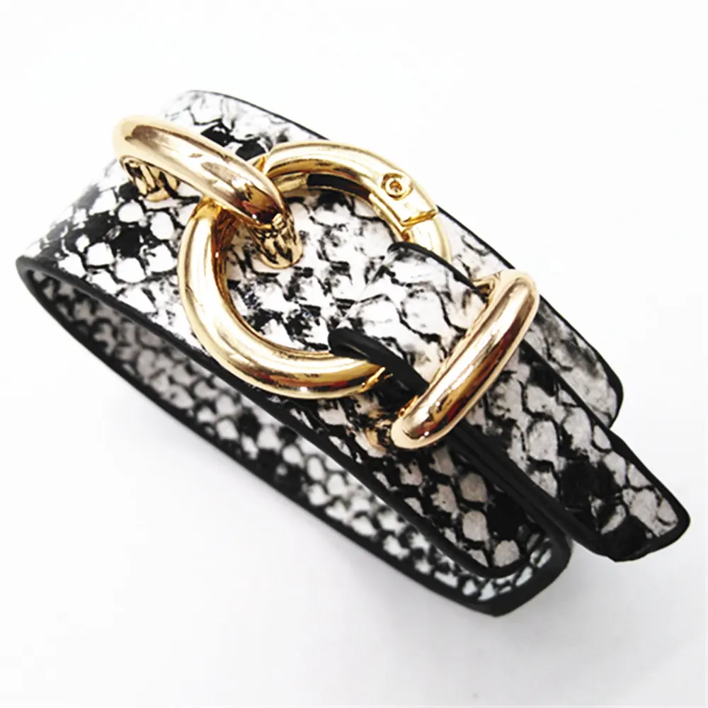 Женский широкий кожаный браслет с леопардовым принтом винтажный зеленым змеиным