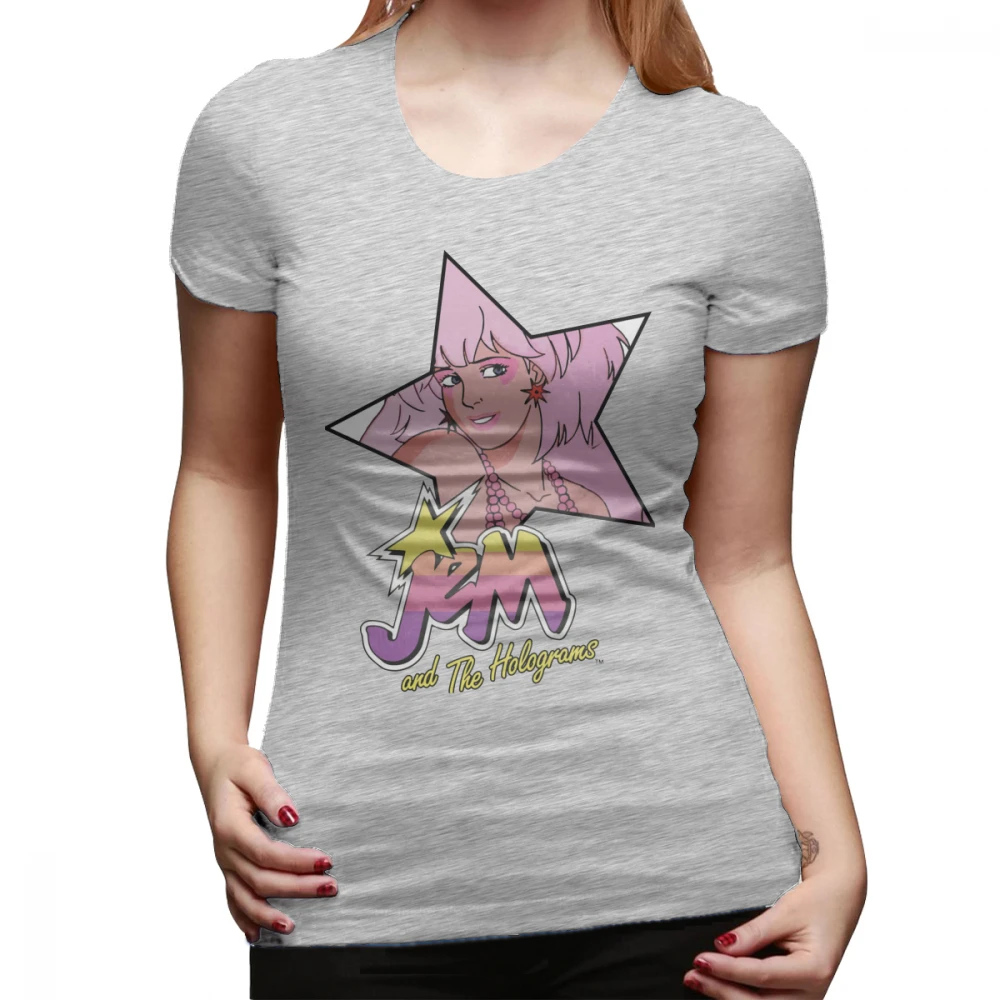 Футболка с изображением клубники Jem And The Holograms Star Kawaii футболка Мода 100 хлопчатобумажная женская футболка белые женские футболка - Цвет: Серый