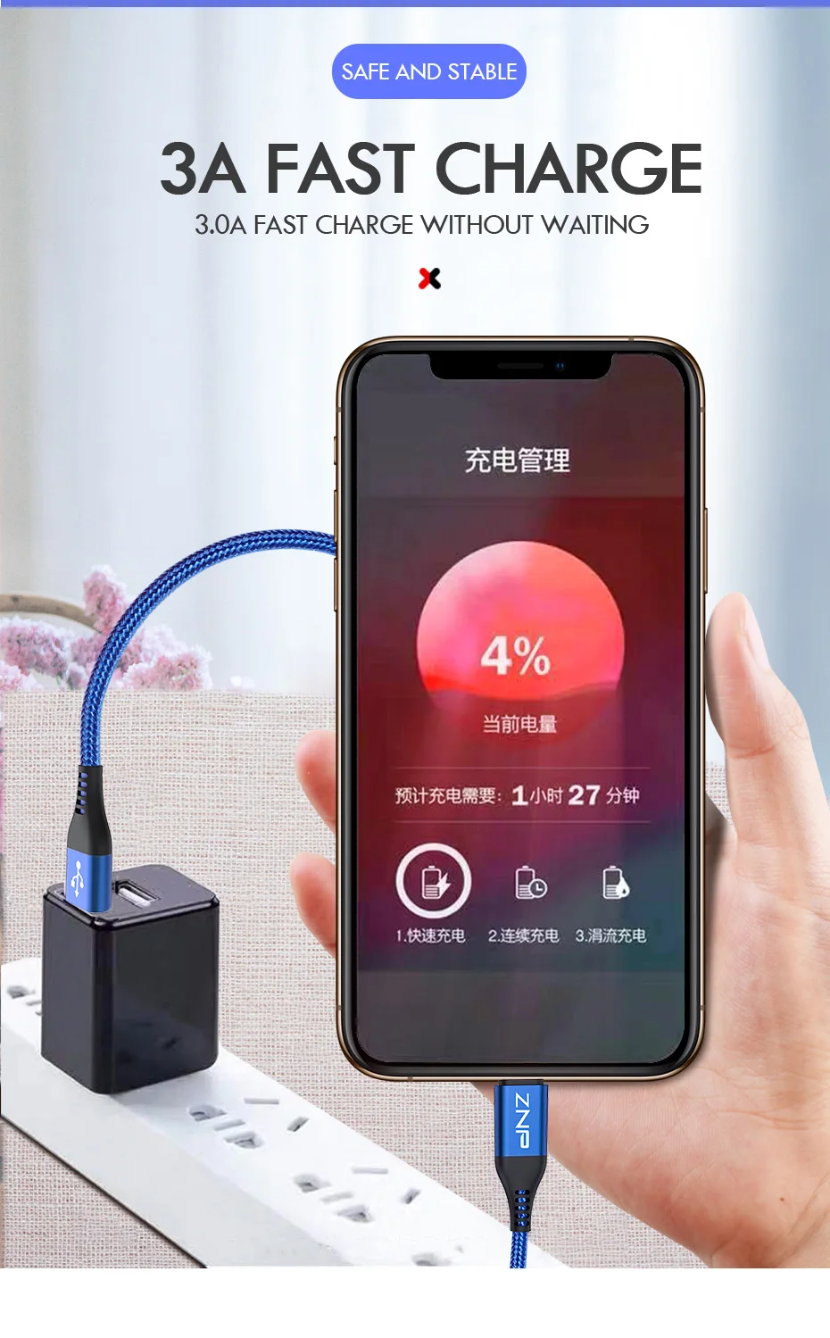 ZNP Micro USB кабель 3A нейлон Быстрая зарядка USB кабель для передачи данных для samsung Xiaomi Note 4 планшет Android мобильный телефон usb зарядный шнур