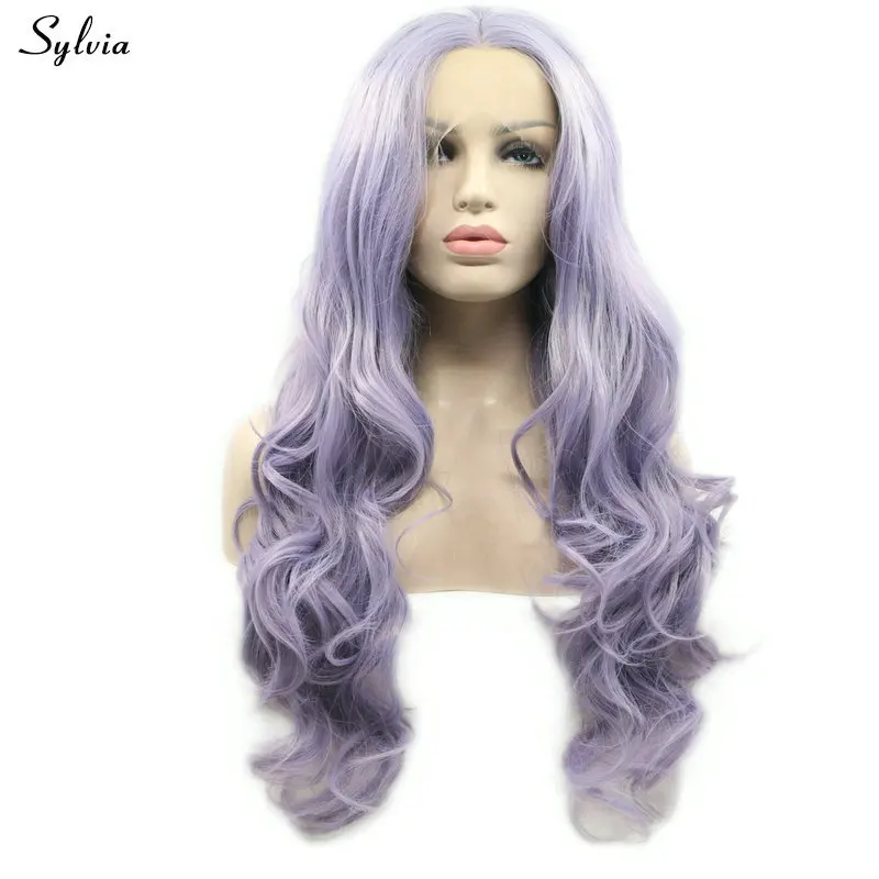 Glueless Hair Purple Lace Front Wig Synthetic Women Wigs Heat Resistant Fiber Body Wave Cosplay Wigs For Lady