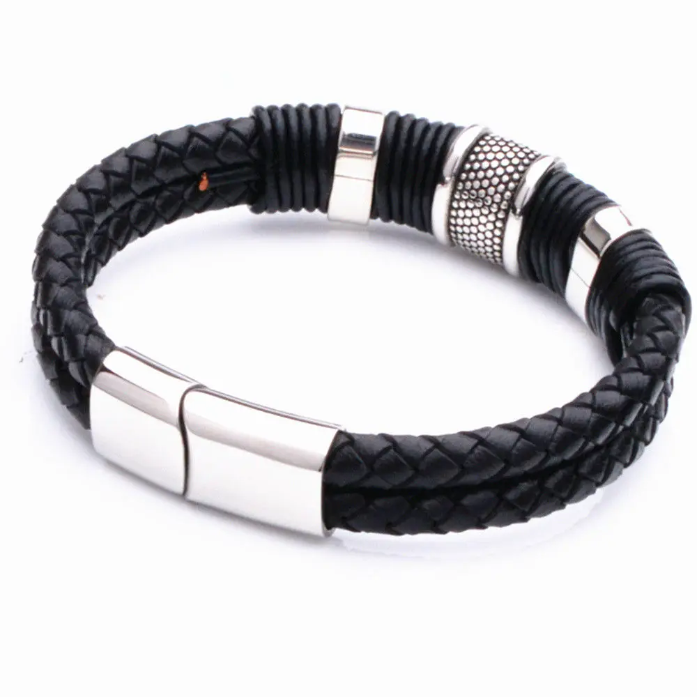 2016 новый модный бренд мужской браслет из нержавеющей стали кожаный винтажные