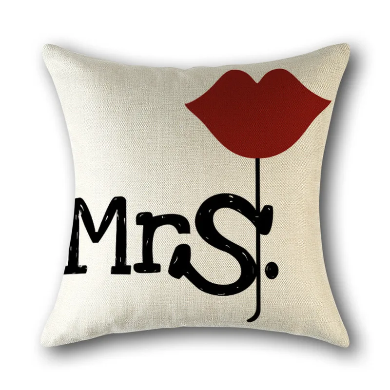 MRMRS literary love couple creative linen sofa pillow office pillowcase coffee shop home decoration bedding cushion cover | Дом и сад