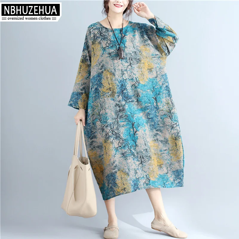 NBHUZEHUA 7G297 4XL 5XL 6XL винтажное платье в этническом стиле Женская одежда из хлопка и