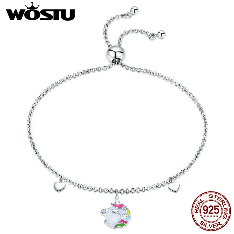 WOSTU, новинка, 925 пробы, серебряный, единорог, цепочка, регулируемый браслет для женщин, женская мода, S925 серебро, ювелирное изделие, подарок CQB106