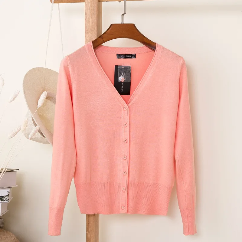 light pink Весна 30 цветов женский свитер с v-образным вырезом вязаный свитер женский свернутый вязаный кардиган XL вязаный свитер Трикотаж - Цвет: light pink