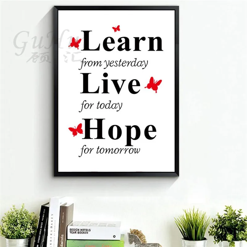 Современная английская буква учится жить надеюсь живопись на холсте бабочка