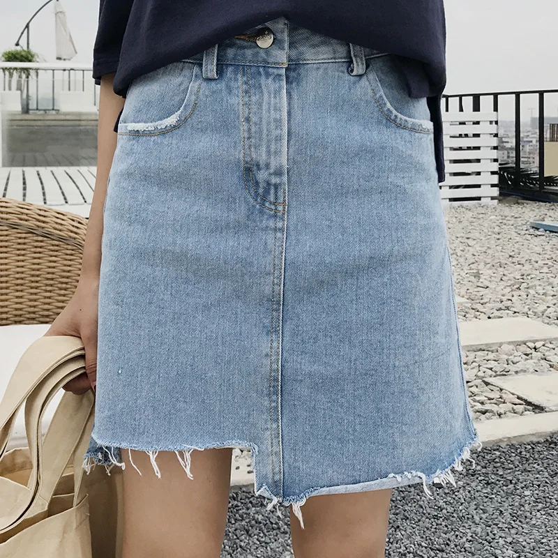 Женская джинсовая юбка-карандаш асимметричная облегающая мини-юбка на пуговицах