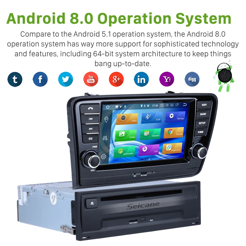 Seicane Android 8 0 дюймов 1Din автомобильный DVD Радио Аудио Стерео GPS мультимедийный плеер