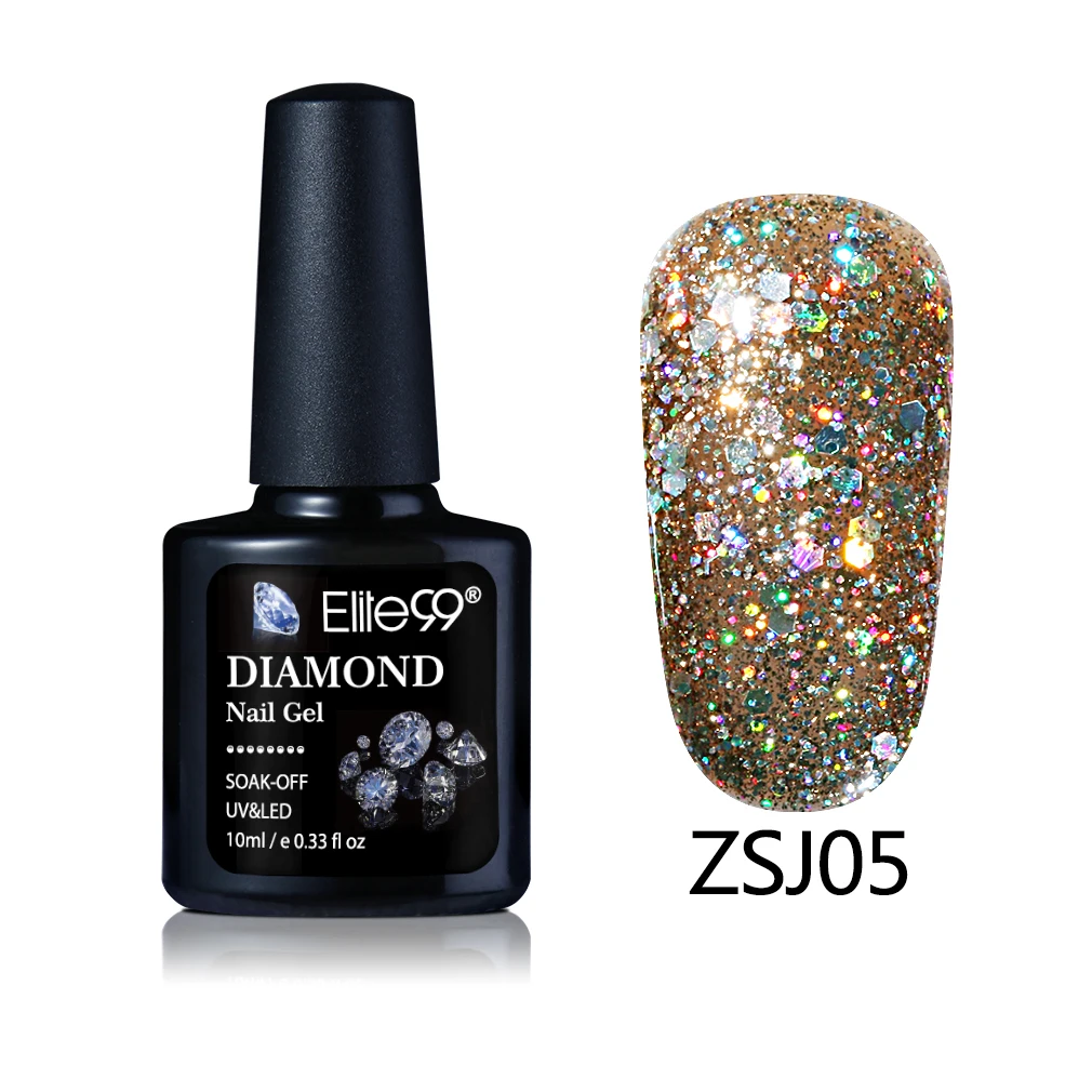 ZSJ05 Elite99 10 мл бриллиантовый блеск с ультрафиолетовым свечением Гель-лак Блестящие Блестки замочить от Гель-лак для ногтей Vernis Полупостоянный дизайн ногтей маникюр гель - Цвет: ZSJ05