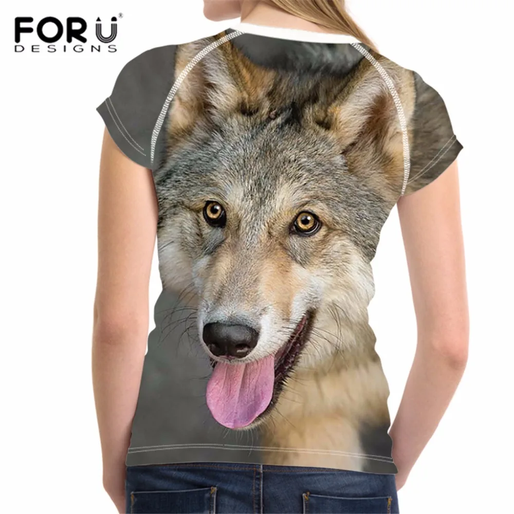 FORUDESIGNS/женская футболка с 3D принтом волка, кроп-топы, женские футболки с коротким рукавом, крутая футболка для девочек, Roupa Feminina, женские каваи
