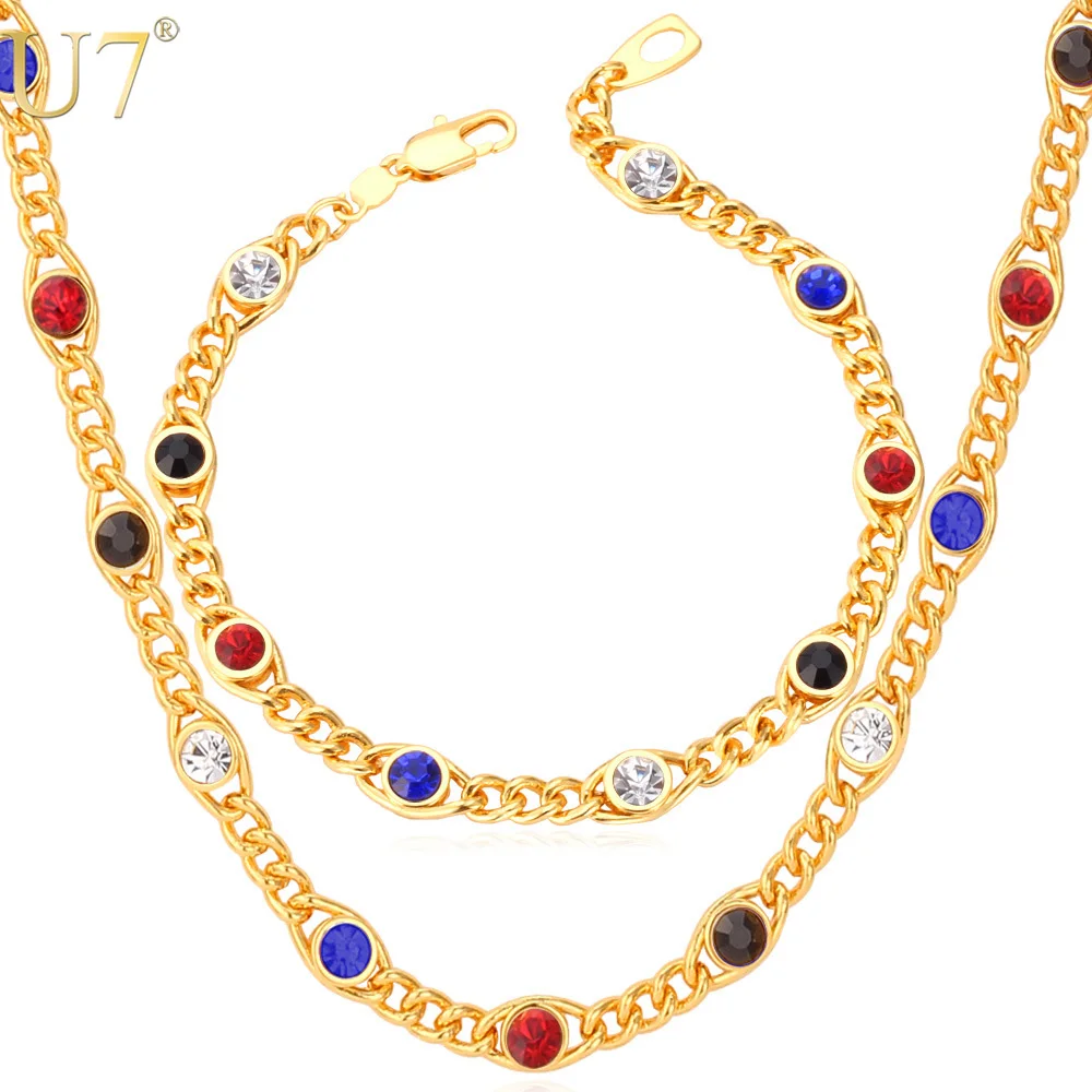 U7 Цыетные Стразы Цепь Ожерелье Браслет Ювелирные Комплекты Для Женщин Оптом