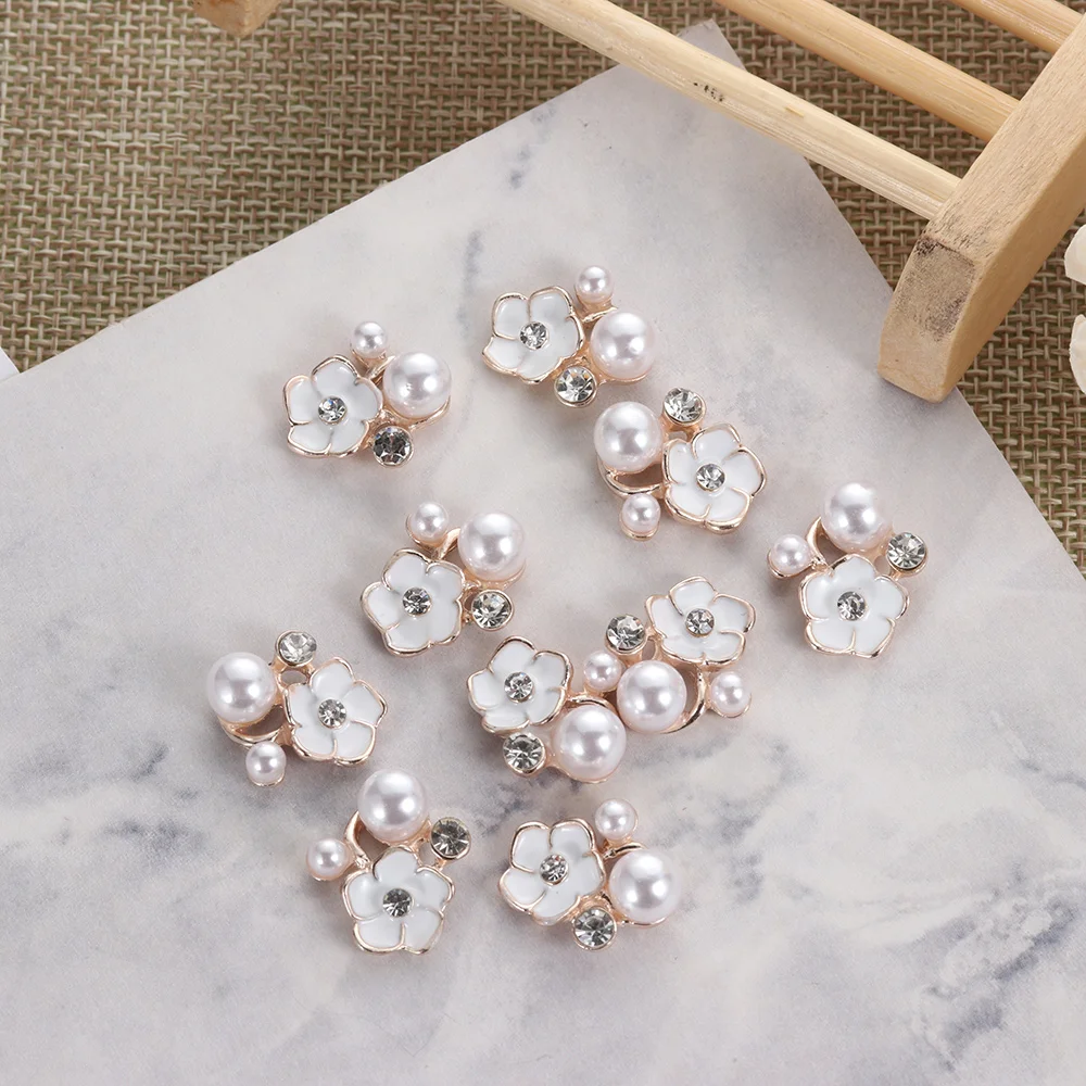 10pcs/set Flower Rhinestones Buttons Pearl button wedding decoration Diy Alloy Diamante Cryustal Bow Sewing Decor Accessories | Дом и сад