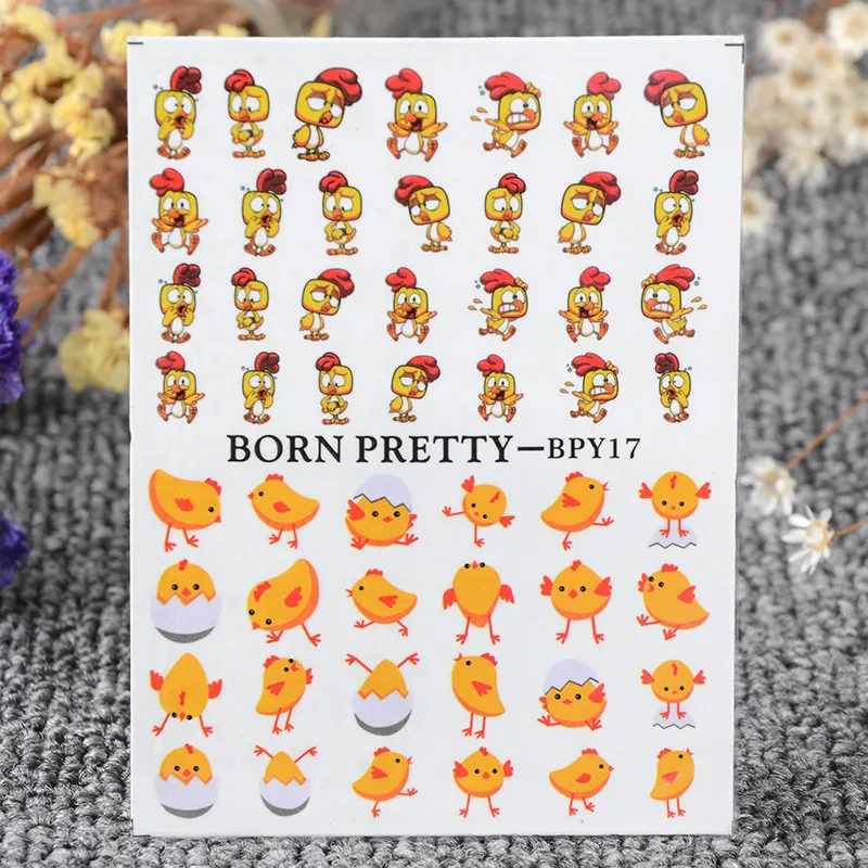 BORN PRETTY 2 листа Милая утка цыпленок русская кукла водяные наклейки для ногтей