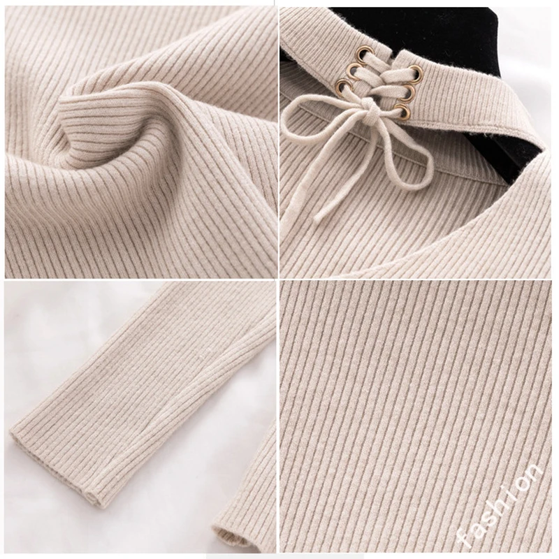 AOSSVIAO 2021 Casual Spring Women Slim Sweater Winter Knitted Lace Up Long Sleeve Knitting Pullover Womens Sweaters | Женская одежда