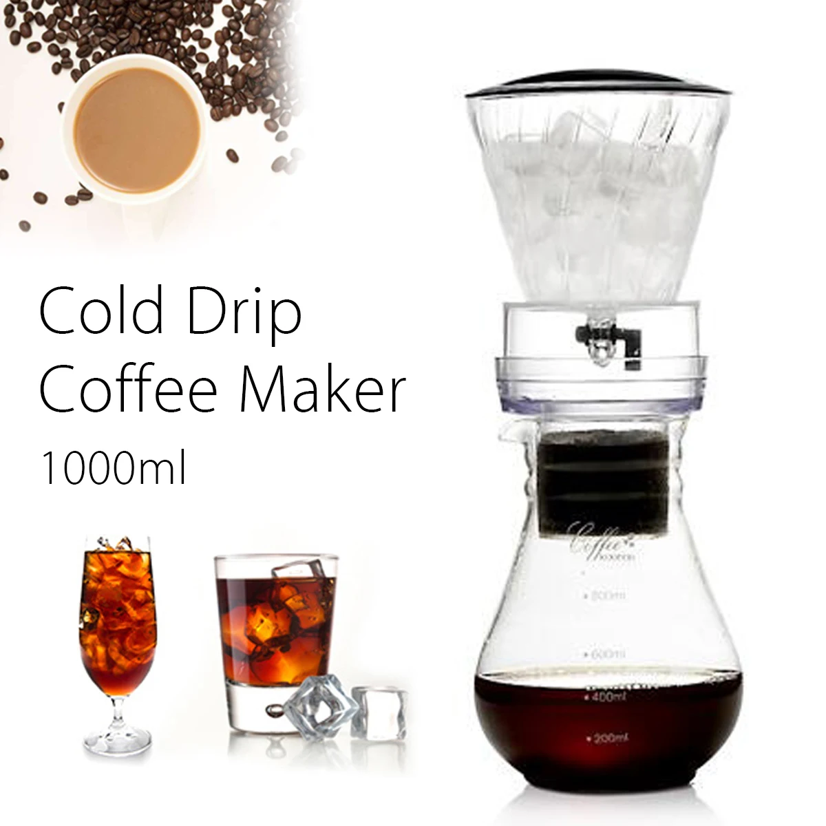 1000ml 600 мл/1000 мл водная капельная кофемашина многоразовый Фильтр Инструменты Стекло эспрессо кофе капельница горшок ледяной заварки холодный капельный метод заваривания кофе - Цвет: 1000ml