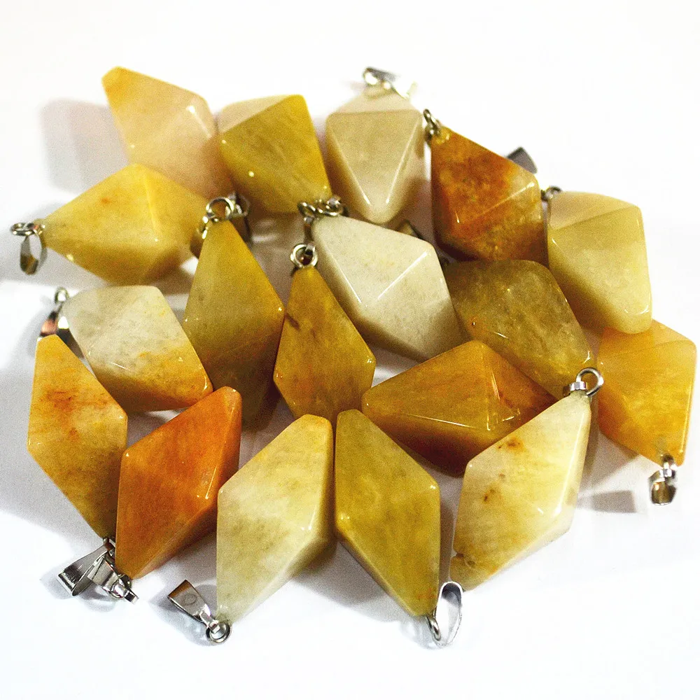 Fashion New Good Quality Natural Yellow Stone Double Pyramid Pendants Conical Pendulum For Jewelry Making 12PCS Free Shipping | Украшения и