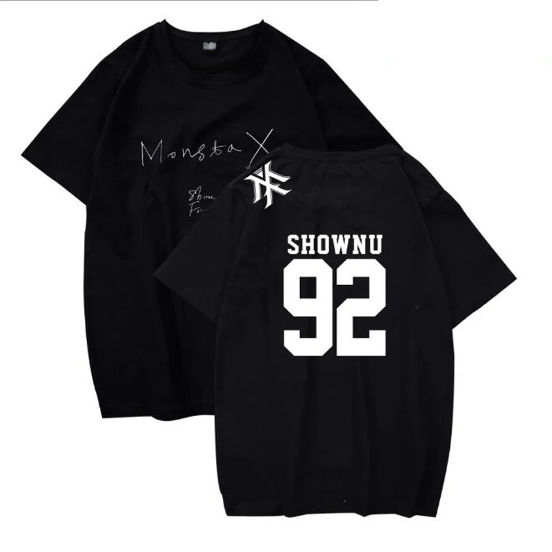K-POP MONSTA X альбом SHINE FOREVER печатная Футболка Повседневная хлопковая с круглым вырезом с коротким рукавом топы Kpop Harajuku футболка Femme