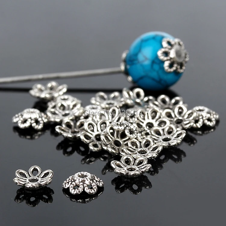 Лидер продаж 6 мм тональные посеребренные филигранные бусины в форме цветка