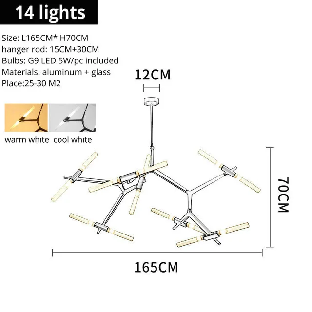 14 lights Роскошный светильник-люстра черного и золотого цвета, стеклянные бра для спальни, кухни, гостиной, бара, светильник для люстры, светодиодный светильник G9 - Цвет абажура: 14 lights