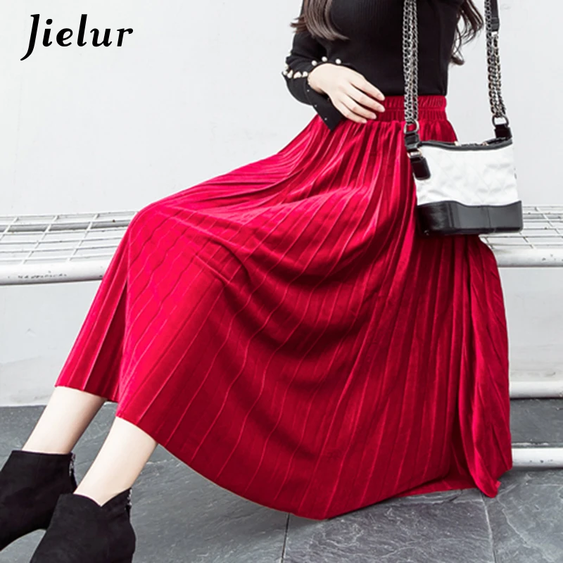 Jielur 2019 Осенняя новая однотонная плиссированная юбка винтажная Высокая талия