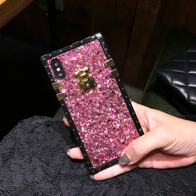 Квадратный Блестящий блестящий чехол с заклепками для iPhone 11 Pro XS Max XR X 8 7 6S Plus Samsung Galaxy NOTE 10 9 8 S10E/9/8 Plus