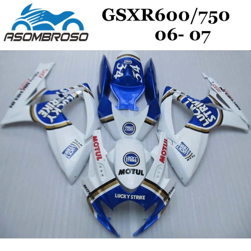 

Custom Fairing for Suzuki 06 07 GSXR600 ABS Injection Fairings kit GSXR750 GSX R750 2006 2007 blue Lucky Strike motorcycle parts