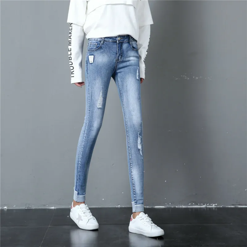 Повседневные рваные джинсы женская одежда 2018 женские с высокой талией и эффектом