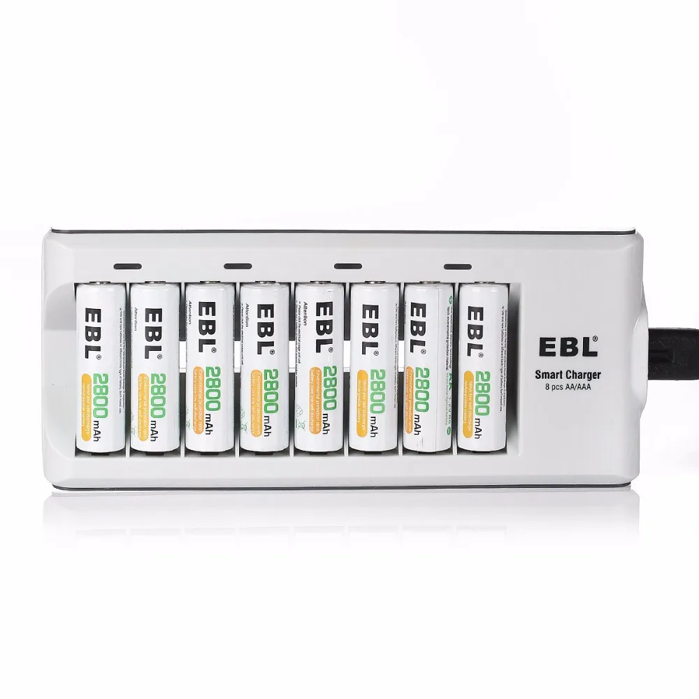 8 шт./лот EBL 2800 мАч Ni MH аккумуляторы + Bay зарядное устройство AA/AAA Бесплатная