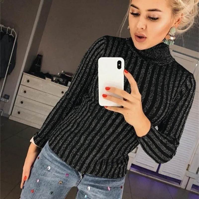 Женский свитер Shellsuning однотонный пуловер с длинными рукавами и блестящим