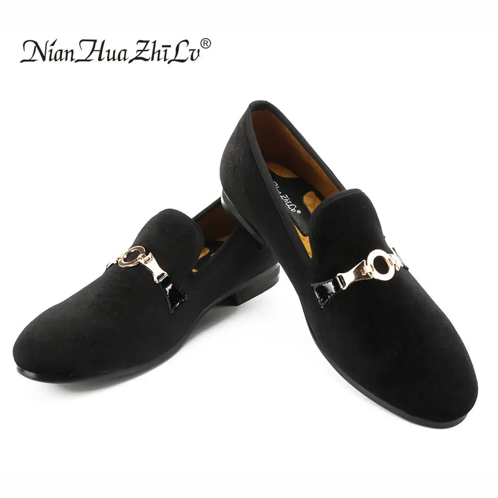 New style men velvet loafers party Slip-on wedding shoes European and American gold buckle men's casual | Обувь