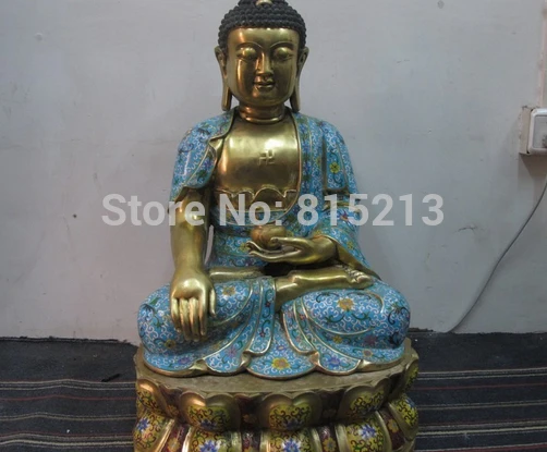 Bi00932 Китайский 100% Pure Bronze Gild Перегородчатой Амитабха Будда Шакьямуни статуя | Дом и