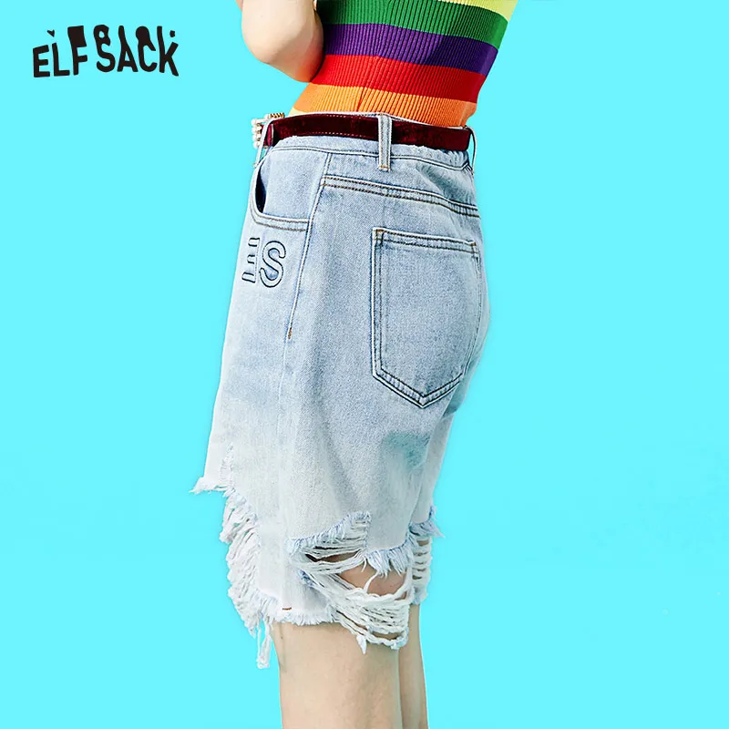 ELF SACK потертые джинсовые женские джинсы модные брюки длиной до колена с вышитыми