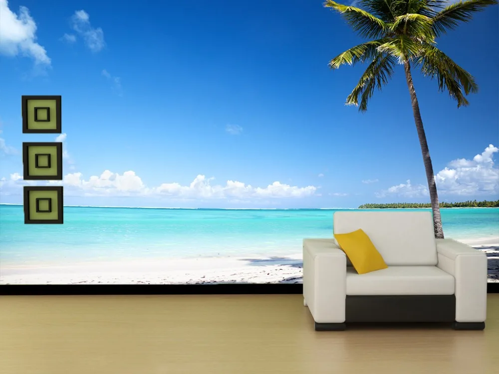 

[Self-Adhesive] 3D Blue Sky Beach Green Tree 44 Wall Paper mural Wall Print Decal Wall Murals