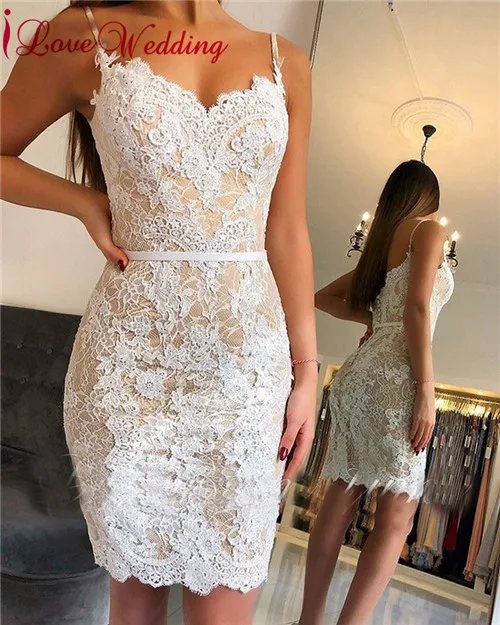 same as photo Vestidos De Coctel возлюбленные Спагетти ремни аппликация из белого кружева на заказ Колено Legnth элегантные коктейльные платья - Цвет: same as photo