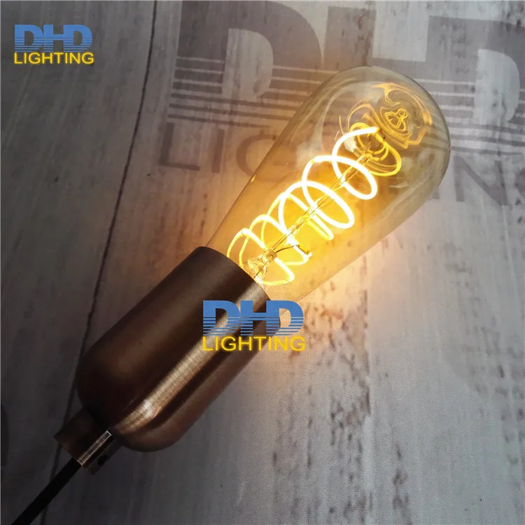 Free shipping ST64 LED spiral edison bulb hot-selling 4W dimmable Amber glass 220V E27 screw lightbulb Filament edison lamp