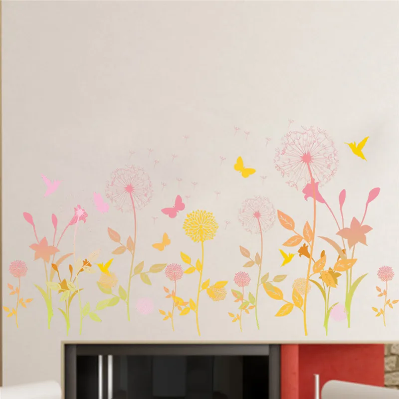 Стикер для стен Одуванчик с изображением сада цветка бабочки Настенная Наклейка