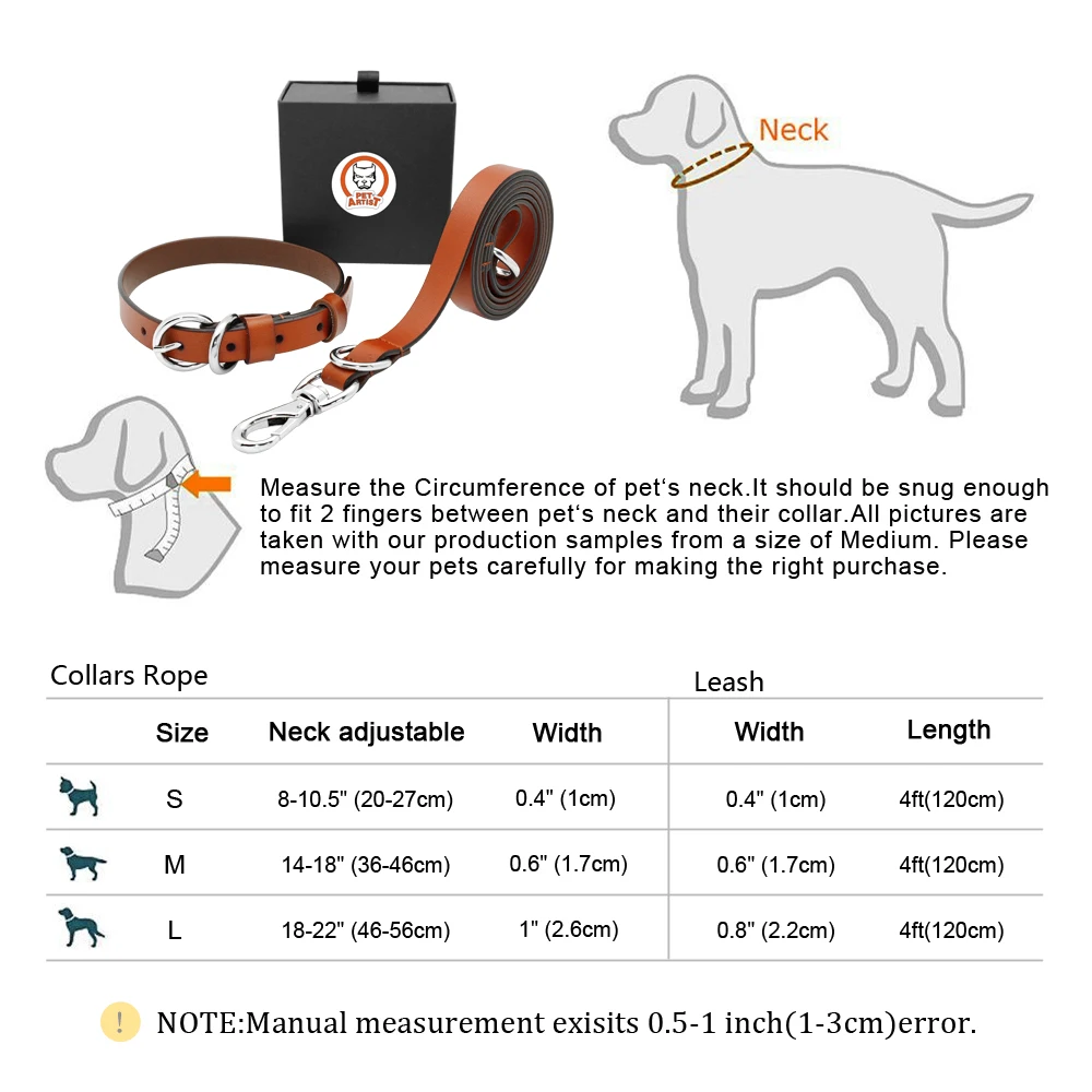 

Real Leather Dog Collar and Leash Set Adjustable Genuine Pet Collar and Leash For Small Medium Large Dogs Pitbull Boxer Bulldog