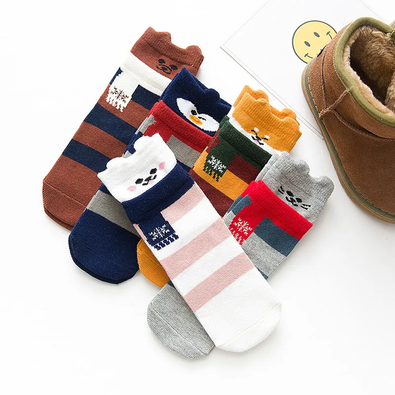 Красочный мультфильм Животные для маленьких мальчиков и девочек Полосатые носки