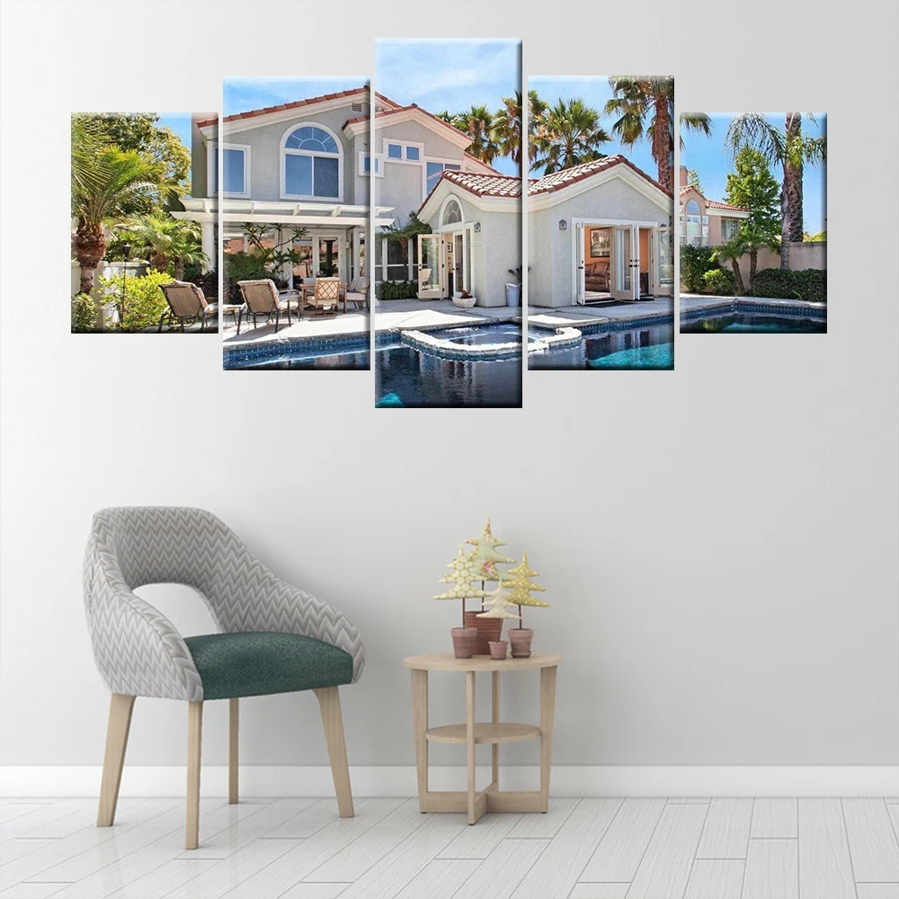 5 шт. HD печати живопись курорт villa house площадью Модульная картина для современные