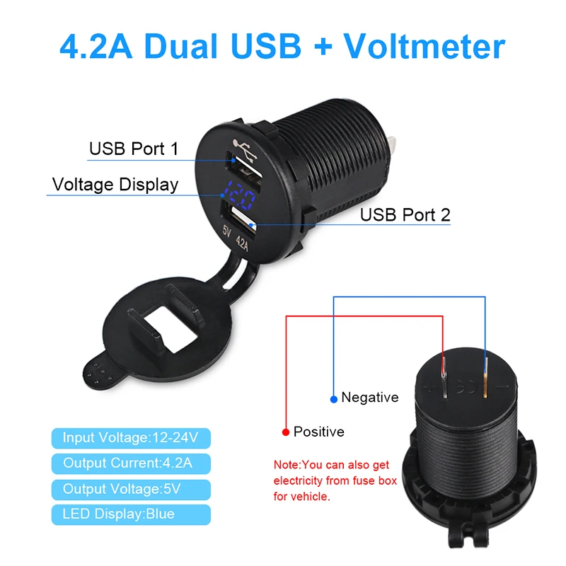 12-24 в USB розетка мотоциклетная Лодка USB розетка с вольтметром адаптер питания телефон автомобильное зарядное устройство для мотоцикла для Xiaomi водонепроницаемый