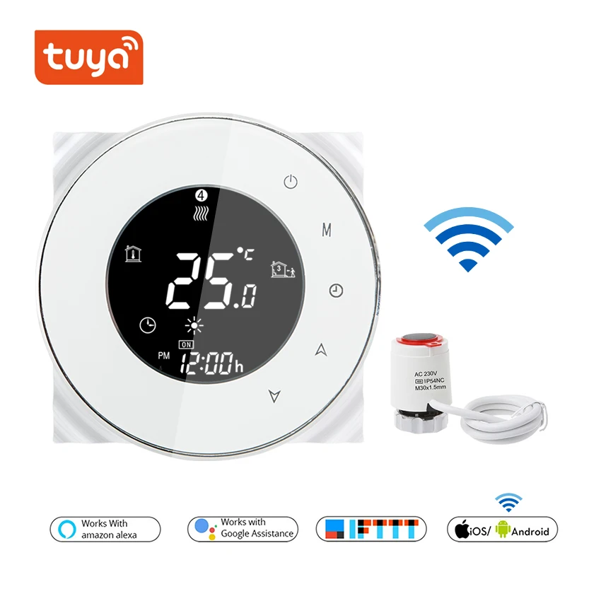 WiFi умный термостат круглый дизайн для 3А водяного теплого пола с электрическим приводом для коллекторов и клапанов нормально закрытый
