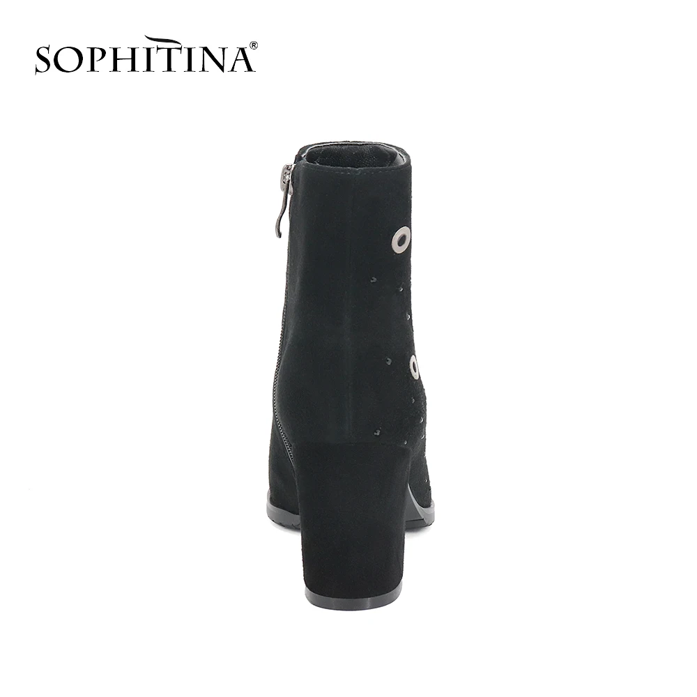 SOPHITINA New Women' s Ankle Boots Elegant Round Toe High Heels Sheepskin Shoes Quality Warm Short Plush Party M80 | Обувь