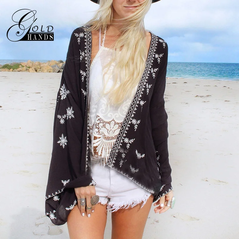 Женское кимоно с золотыми руками свободный винтажный шифоновый кардиган-кимоно