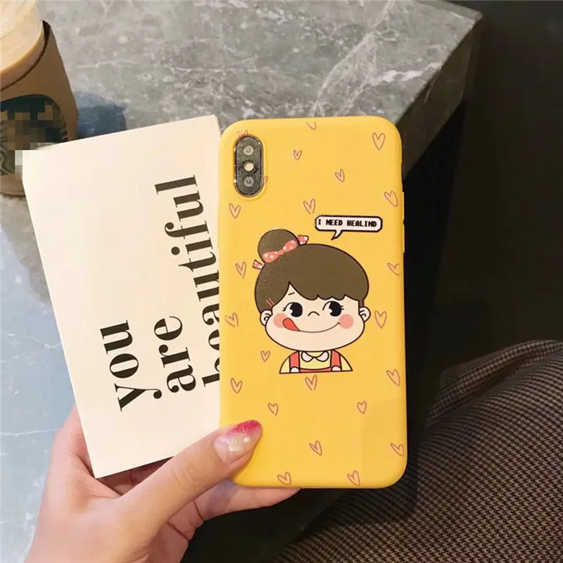 Milk girl and boy couple kawaii phone case for coque iphone XS Max XR X 6S 6 7 8 Plus soft TPU cover cute cartoon cases fundas |